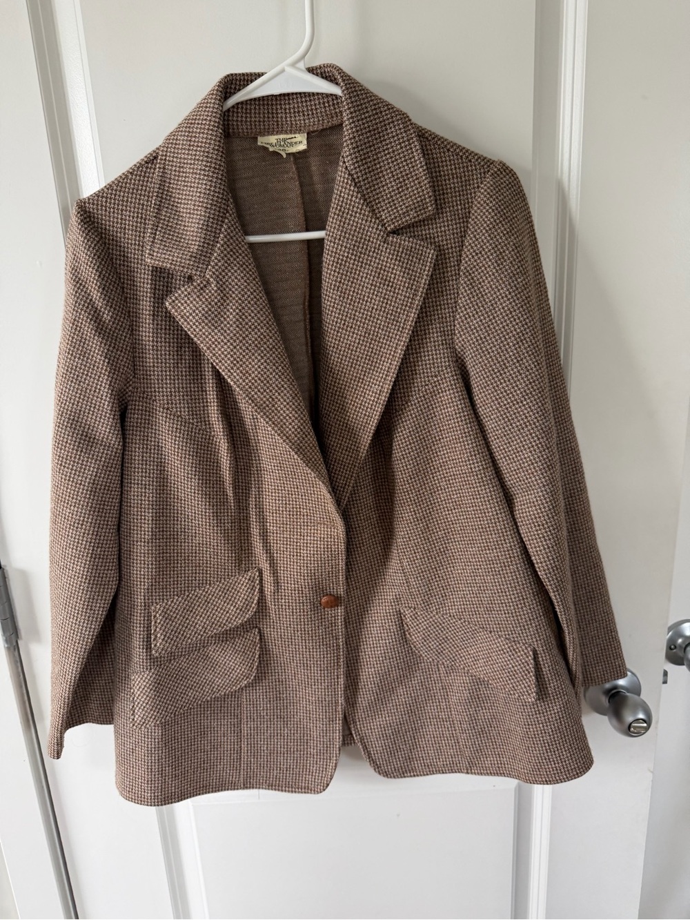 Vintage Brown Taupe Houndstooth Blazer Jacket